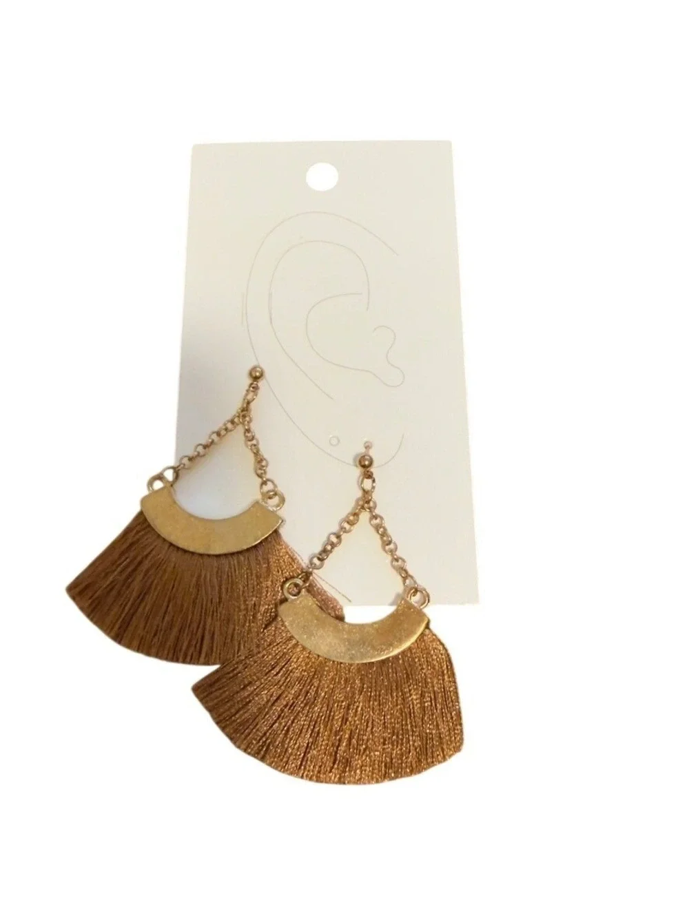 Gold Tone Fringe Fan Earrings Dangle Boho Chic Women
